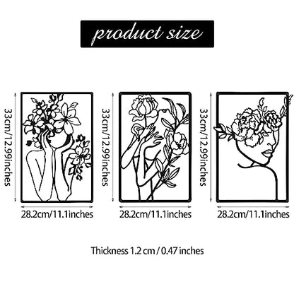 CHENGU 3 Pieces Metal Minimalist Abstract Woman Wall Art Line Drawing Wall Art Decor Single Line Female Home Hanging for Kitchen Bathroom Living Room - style: Classic
