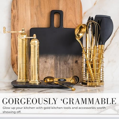Styled Settings Black and Gold Kitchen Utensils Set with Holder, 7-Piece | Nonstick BPA-Free Silicone Cooking Utensils Set with Gold Utensil Holder, Luxury Kitchen Accessories - color: 7 Piece Black & Gold