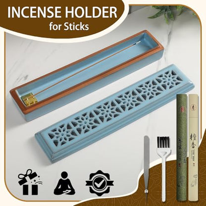 CEREMONY Incense Holder for Sticks, Ceramic Insence-Stick Holder Ash Catcher, Incense Holder Timkburner for Meditation Yoga Spa Room Incense Holder (Lever Blue) - color: Lever Blue