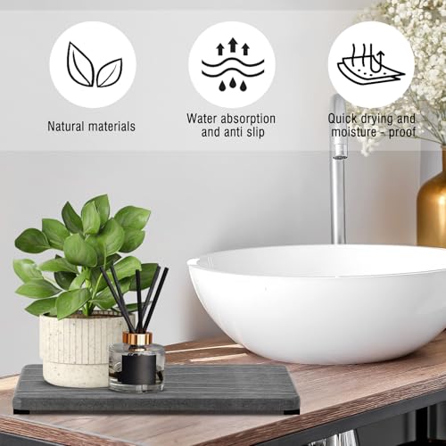 2PCS Water Absorbing Stone Tray, Fast Drying Stone Sink Tray, Water Absorbent Diatomite Trays, Stones Soap Trays, Diatomite Coasters for Kitchen Sink Bathroom Counter, Hand Soap Dish & Holders - color: 2pcs 21×10cm Dark Gray Wave