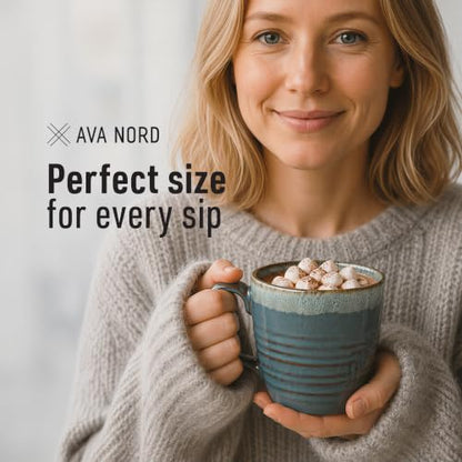 Ava Nord Reactive Glaze Stoneware Ceramic Coffee Mugs 4 Pack - 14oz - Blue | Lead-Free, Non-Toxic, Handcrafted, Coffee Mug Set for Tea Latte Cappuccino Cocoa Hot Chocolate, Microwave & Dishwasher Safe - color: Reactive Glaze - Blue