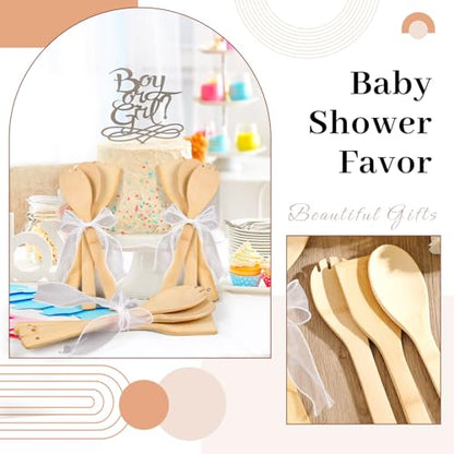 Reallnaive 72 Pcs Bamboo Spatula Wooden Kitchen Utensil Bulk 12''wood Spoon Spatula for Cooking with Ribbon Bridal Baby Shower Game Prize Wedding Party Favors Housewarming Gift (Various Style) - style: Various Style