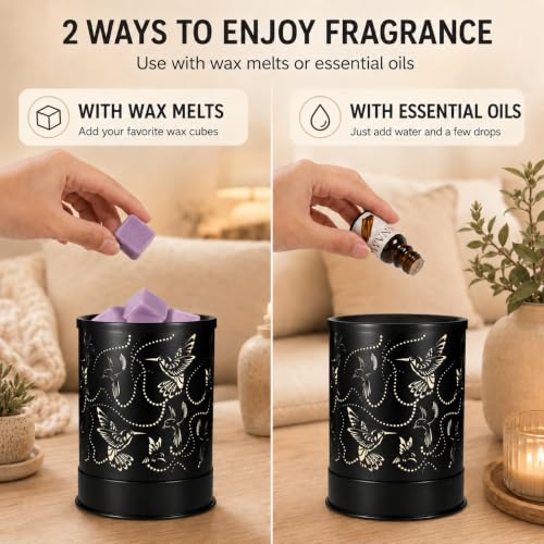 Nawaza Wax Melts Warmer Scented Metal Electric LED Burner Hummingbird Flock | Wax cubes & candle melter, essential oil burner, home office bedroom decor, fragrance warmer gift - style: Hummingbird Flock