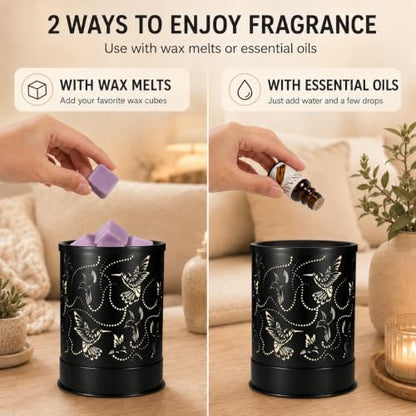 Nawaza Wax Melts Warmer Scented Metal Electric LED Burner Hummingbird Flock | Wax cubes & candle melter, essential oil burner, home office bedroom decor, fragrance warmer gift - style: Hummingbird Flock