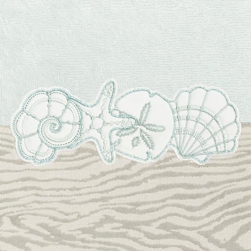 Seaside 4-Piece Luxury Towel Set, Sparkling Seashell Applique, Plush Turkish Cotton, Durable & Quick Dry, Nautical Bath Ensemble, 2 Bath 2 Hand Towels, Aqua - color: Aqua, size: 2 Pcs Bath 2 Pcs Hand Towel