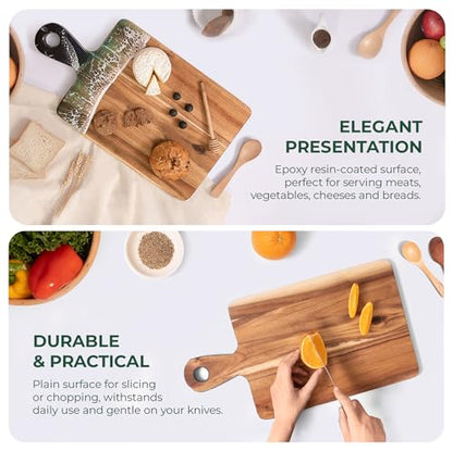 Acacia Wood Serving Board with Handle, 18.1" x 9.8", Dual-Sided Resin Art Tray for Display & Prep, Handcrafted Cutting Board, Includes Stand & Loofah, Christmas Housewarming Gift (Rectangular) - color: Rectangular Cutting Board, size: 18.1" x 9.8" x 0.7"