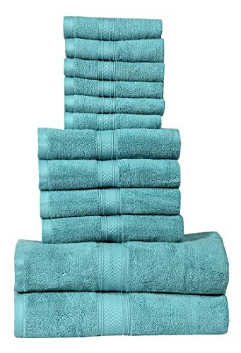 Hillfair 12-Piece Super Soft Cotton Bath Towels - 600 GSM - Hotel Spa Set: 2 Bath, 4 Hand, 6 Washcloths - Absorbent - Aqua - color: Sea Green, size: 12 Piece Towel Set