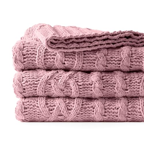 Battilo Pink Throw Blanket for Couch, Cable Knit Blanket, Soft Chenille Throw Blanket, Cozy Warm Blankets for Girls Daughter Women Gifts for Mom, 51"x67", Blush - color: Blush