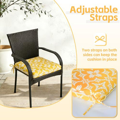 COZYVIDA Outdoor Chair Cushions Set of 4, 20"x20" Square Seat Pads with Tie Straps and YKK Zippers, 35D High-Density Foam, Water-Resistant Fabric,UV-Resistant 1000+ Hrs - color: Print 017