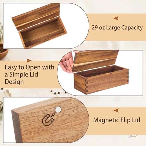 Acacia Wood Salt Cellar Spice Box with Magnetic Lid 29oz Large Capacity Salt Organizer 1 Compartments for Kitchen Countertop, Pepper, Seasonings, Spices, Grilling & Cooking - color: Acacia Wood, style: 1 Compartments