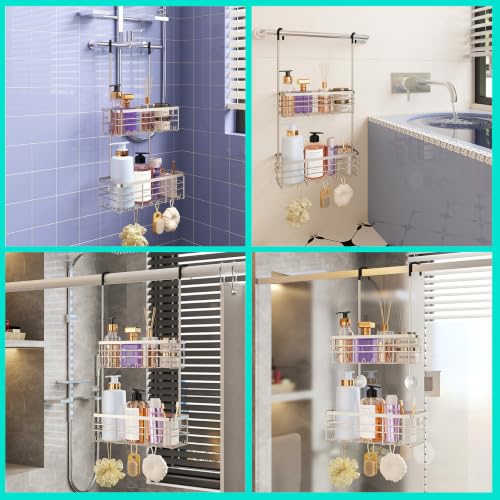 HapiRm Shower Caddy Organizer Hanging - No Drilling Shower Rack with Hooks | For Renters & Small Bathrooms, No Drilling 2-Tier Shelves, Rustproof 304 Stainless Steel, Brushed Nickel - color: Brushed Nickel