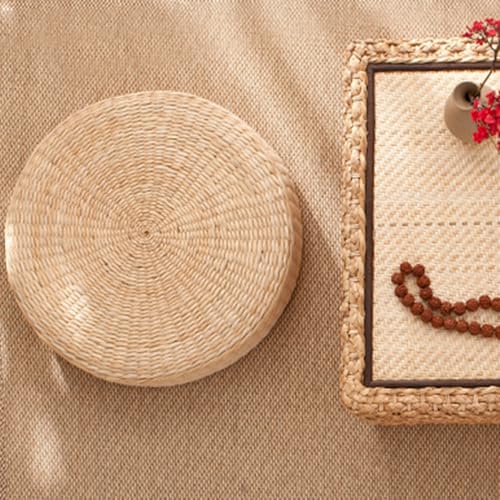 BENBOR Tatami Cushion - Round Straw Weave Handmade Pillow, Breathable Seat Cushion for Floor, Yoga, Home & Garden, Comfortable Sitting Pillows 45cm