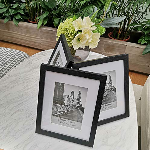 Meetart 8x10inch Black Photo Frames mat to 5x7inch, Pack of 3 Piece, In Plastic Glass, MDF Wood Material Table Top Stand And Wall hanger Vertical and Horizontal.(8x10) H - size: 8x10 3 Pack
