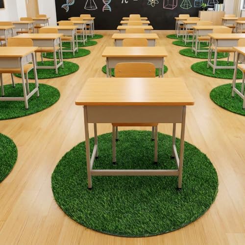 2 Pack Artificial Grass Mats for Class Back to School Round Classroom Rug | 39 Inch Floor Cushions, First Day of School Educational Mat, Non Slip Back to School Learning Playing Areas