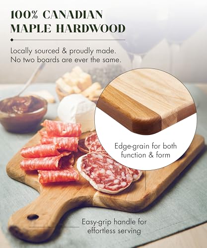 Labell Canadian Maple Wood Cutting Board with Handle, 8 x 16 x 0.75 in | Charcuterie Serving Board, Stain Resistant, Flat Paddle, for Meat, Cheese, Veggies - size: Extra-Large (8" x 16")