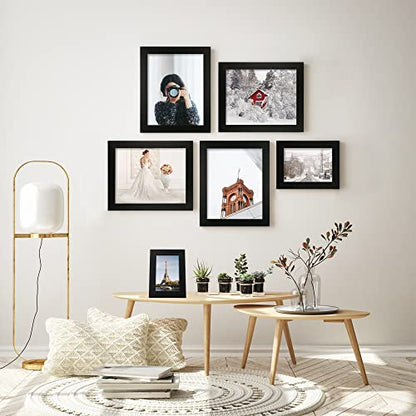 iRahmen 5x7 Picture Frame Set of 4, Black Wooden Frame with High Definition Glass, 5 x 7 Photo Frames for Tabletop Display and Wall Mounting - color: Black Woodgrain, size: 5X7