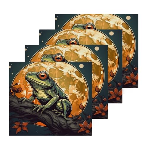 Kigai 4PCS Frogs Under Moonlight Towels Cotton Washcloths Set,Quick Drying & Absorbent Soft Bathroom Hand Towel Lightweight & Portable Fingertip Towel - size: 12x12Inches x4
