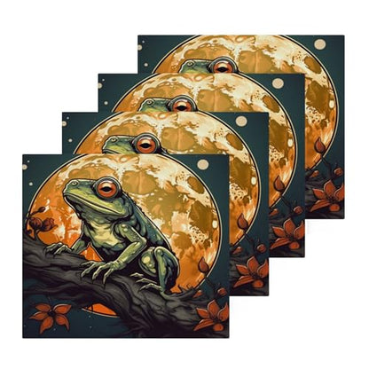 Kigai 6PCS Frogs Under Moonlight Towels Cotton Washcloths Set,Quick Drying & Absorbent Soft Bathroom Hand Towel Lightweight & Portable Fingertip Towel - size: 12x12Inches x6