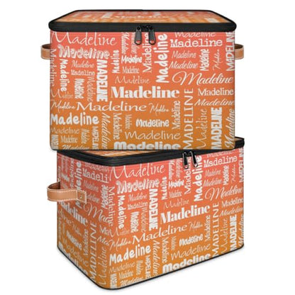 Custom Storage Basket with Name, Personalized Keepsake Box, Orange | Foldable Fabric Gradient Large Memory Bin with Handle Lid Lightweight Waterproof Dustproof, 14"L x 10.2"W x 10.4"H - color: Option 17