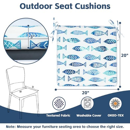 COZYVIDA Outdoor Chair Cushions Set of 4, 20"x20" Square Seat Pads with Tie Straps and YKK Zippers, 35D High-Density Foam, Water-Resistant Fabric,UV-Resistant 1000+ Hrs - color: Print 021
