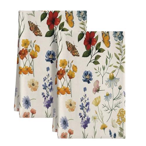 Flour Sack Kitchen Towels Set of 2 Fun Vintage Flower Pattern Dishcloths for Mom, Housewarming Happy Hand Towels, Cute Home Decor Flower Dish Towels, Kitchen Decor Home Decorations - color: Vintage Flower