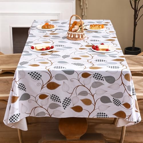 Heavy Duty Vinyl Tablecloth with Flannel Backing Waterproof Oil-Proof Plastic Table Cloth Stain-Resistant Wipeable Rectangle or Square Table Cover for Dining, Camping (Leaves, 54X54 Inch) - color: Leaves, size: 54" x 54" (Rectangular)