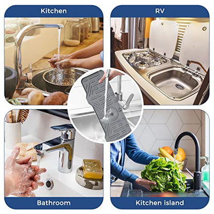BFONS XL Silicone Faucet Handle Drip Catcher Tray, Gray, 18.1in x 5.7in x 0.79in - size: Grey(1Pack): 18.1"x5.7"