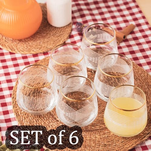 Gold Rim Cocktail Wine Whiskey Drinking Glasses Set of 6 Glassware Rimmed Trim Crystal Cups Juice Water Drinkware Drinks Bar Fancy Party Wedding (Gold3) - color: Gold3