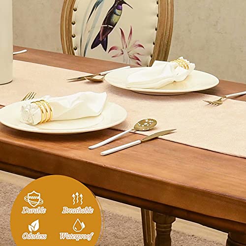 Faux Linen Sparkly Beige Spring Table Runner with Tassels 14x95 Inch Dresser Scarf Graduation 4th of July Table Runner for Home Bedroom Party Birthday Wedding Bridal Baby Shower - color: Brilliant Faux Linen With Tassels- Pinky Beige, size: 95"x14"-1Pc