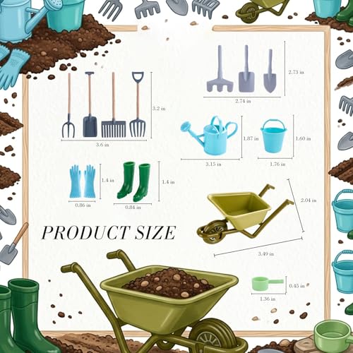 1:12 Scale Miniature Dollhouse Garden Tools Set | Mini Plastic Gardening Kit, Shovel, Rake, Hoe & Watering Can, Fairy Garden, Micro Landscape & DIY Craft Decoration