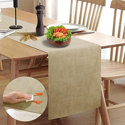 Wipeable Table Runner, Thick Farmhouse Dresser Runner, Rustic for Kitchen, Bedroom, Living Room, Indoor and Outdoor (108'', Camel Brown) - size: 108''(Fits Length 76''-92'' Table)