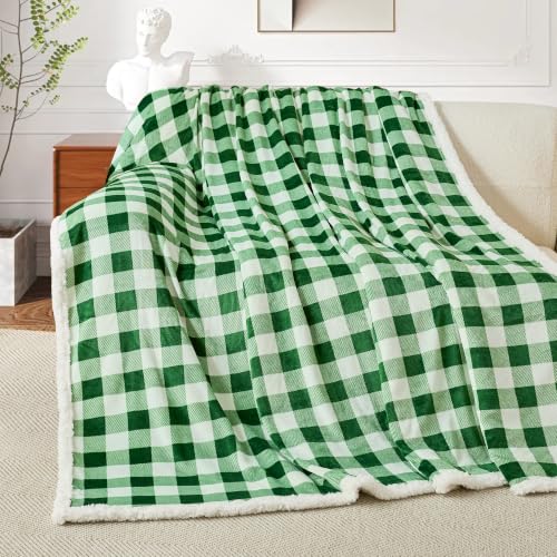 BEAUTEX Christmas Sherpa Fleece Twin Blanket Soft Warm Buffalo Plaid | Plush Blanket & Throw, Winter Cozy Fuzzy for Couch, Sofa, Bed (Green, 60" x 80") - color: Green, size: Twin-60"x80"