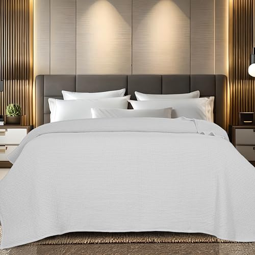 100% Cotton Waffle Weave Blanket, Twin Size 60 x 90 Inches, 300 GSM Lightweight Breathable Cooling Bed Blanket for Summer & All Season, Soft Woven Blanket, White - color: White, size: 60x90-Twin