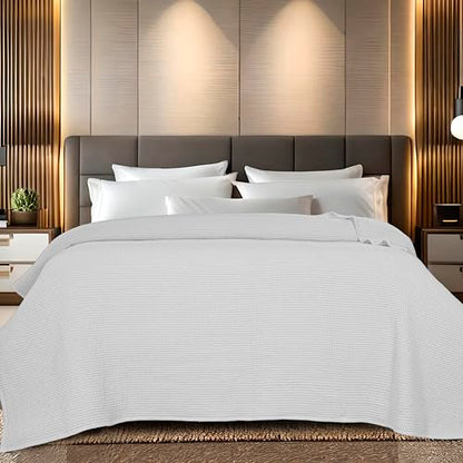 100% Cotton Waffle Weave Blanket, Twin Size 60 x 90 Inches, 300 GSM Lightweight Breathable Cooling Bed Blanket for Summer & All Season, Soft Woven Blanket, White - color: White, size: 60x90-Twin