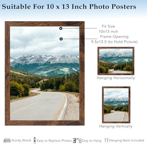 10x13 Picture Frame Deep Brown for Wall Hanging, Wood 10 x 13 Frame Photo Frame for Wall Horizontally or Vertically, Deep Brown, 3 Pack - size: 10x13 inch