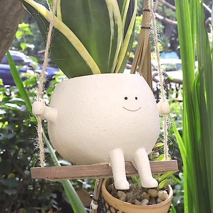Swing Face Planter Pot Hanging Resin Flower Head Planters for Indoor Outdoor Plants Succulent Pots for String of Pearls Plant Live Gift Ideas for Mother, Christmas