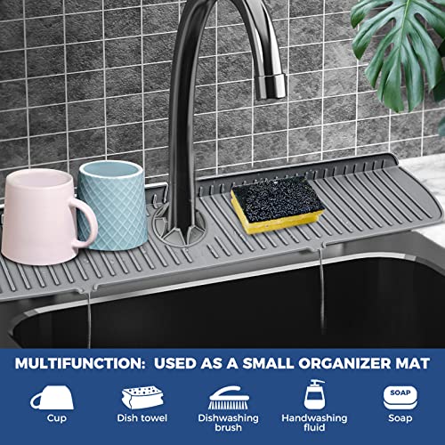 XXL Silicone Faucet Handle Drip Catcher Tray Mat, Large Silicone Faucet Mat, Dish Soap Sponge Holder for Kitchen Sink Accessories, Drying Mat for Kitchen Counter & Bathroom Kitchen Sink Splash Guard - size: Grey(1Pack): 24"x5.55"
