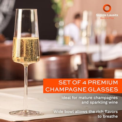 Stölzle Lausitz Champagne Glasses Power 4-Piece Set 8 oz – Elegant Flutes Ideal for Prosecco & Sparkling Wine – Crystal Champagne Glasses – Dishwasher- & Shockproof - size: 4 Pieces (1 Pack)