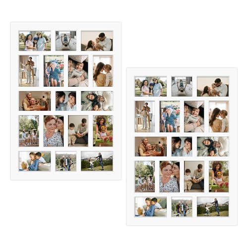 J.M.Deco 2 Pack - Collage Picture Frame for Wall Decor, One-piece Photo Frame Collage with 17 Opening, Gallery Wall Hanging for 4x6 Photos, 4x4 Photos, Ideal Christmas Gift, White - color: White * Rectangle
