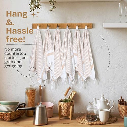 Beige Turkish Kitchen Towels 16x26 Inch, 5 Pack, 100% Cotton, Ultra Absorbent, Soft, Fast Dry, Machine Washable, Dish Towel with Tassels for Drying Dishes, Cleaning, Everyday Use - color: Beige, style: 5 Pack