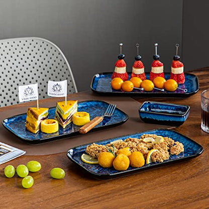 vancasso Stern Serving Platters Set of 4, 11 Inches Rectangular Ceramic Serving Plates, Blue Serving Trays for Entertaining - color: Blue, size: 4 Pieces