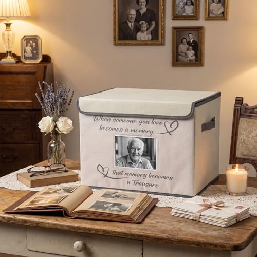 LemonRoad 16x12x12inch Memories Keepsake Box Celebration of Life Keepsake Box Funeral Baptismal Gift for Mementos Travel Loved Ones Treasured Keepsakes - color: Beige, style: Funeral