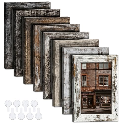 4x6 Picture Frames Set of 8, Vintage Rustic Farmhouse Industrial Style Photo Frames, High Definition Real Glass, for Tabletop or Wall Hanging - color: Multicolor, size: 4X6