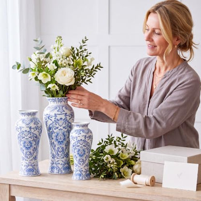 LemonRoad 3 Pack Chinoiserie Vases Porcelain Blue and White Vases for Flowers Pottery Chinoiserie Ceramic Vase for Living Room Mother's Day Decor Table Centerpiece, 6.7", 8.3", 10"(Modern) - style: Modern