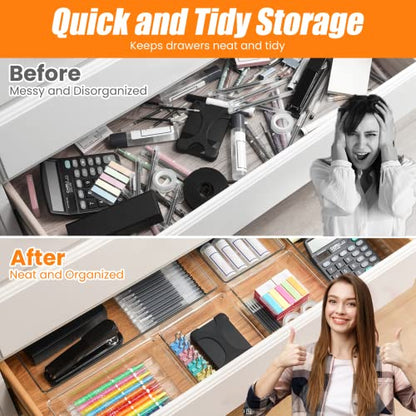 18 Pcs Large Size Clear Drawer Organizer Set, Acrylic Non Slip Non Cracking Kitchen Drawer Storage Tray Divider, Multifunctional Storage for Cosmetics, Bathroom, Tools, Kitchen and Office - size: 18 Pack