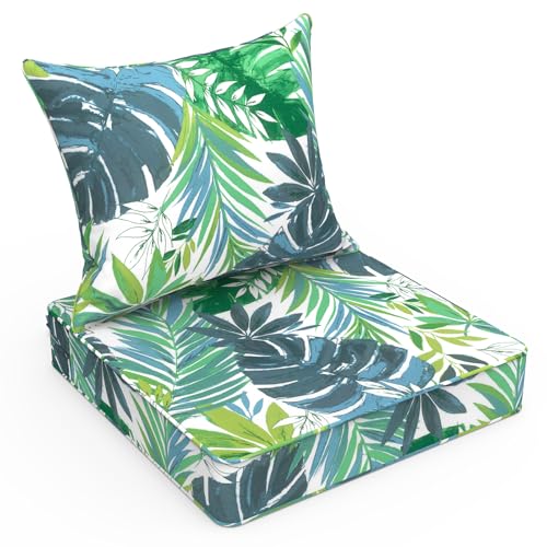 LVTXIII Outdoor Deep Seat Cushion Patio Seat and Back Cushion Set Seasonal Chair Cushion for Dining Arm Chairs, Wicker Chairs and Garden Furniture Decoration, 22"x22"x4", Islamorada Blue Green - color: Islamorada Blue Green, size: 22x22x4