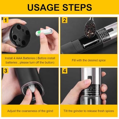 Gravity Electric Salt and Pepper Grinder Set with Adjustable Coarseness, Large Capacity, Stainless Steel, Portable, Not Easily Knocked Over, Kitchen Utensils Gadgets for Dining Home Gift