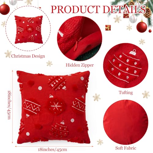 Tiamon 4 Pcs Christmas Throw Pillow Covers 18 x 18 Inch 3D Embroidered Plush Green Red Pillow Cases Christmas Tree Poinsettia Fluffy Faux Fur Cushion Covers for Sofa Couch Winter Holiday Party Decor - style: Christmas