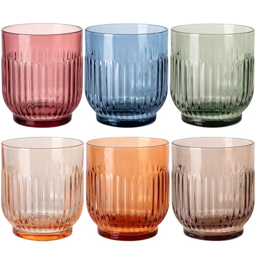 9oz Colorful Drinking Glasses Set of 6,Colored Water Glasses Ribbed Drinking Glasses Set Rocks Drinking Glasses 9oz, Vintage Ribbed Tumbler Glasses for Water, Cocktail - color: Mixcolor-9oz-6pcs