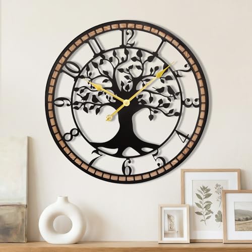 20" Farmhouse Bird Branch Wall Clock with Metal Tree Design | Bird branch accent with quiet movement, hardware included, 1 AA battery not included; approx. 3.5 lb for medium wall spaces - color: Arab, size: 20'' x 20''
